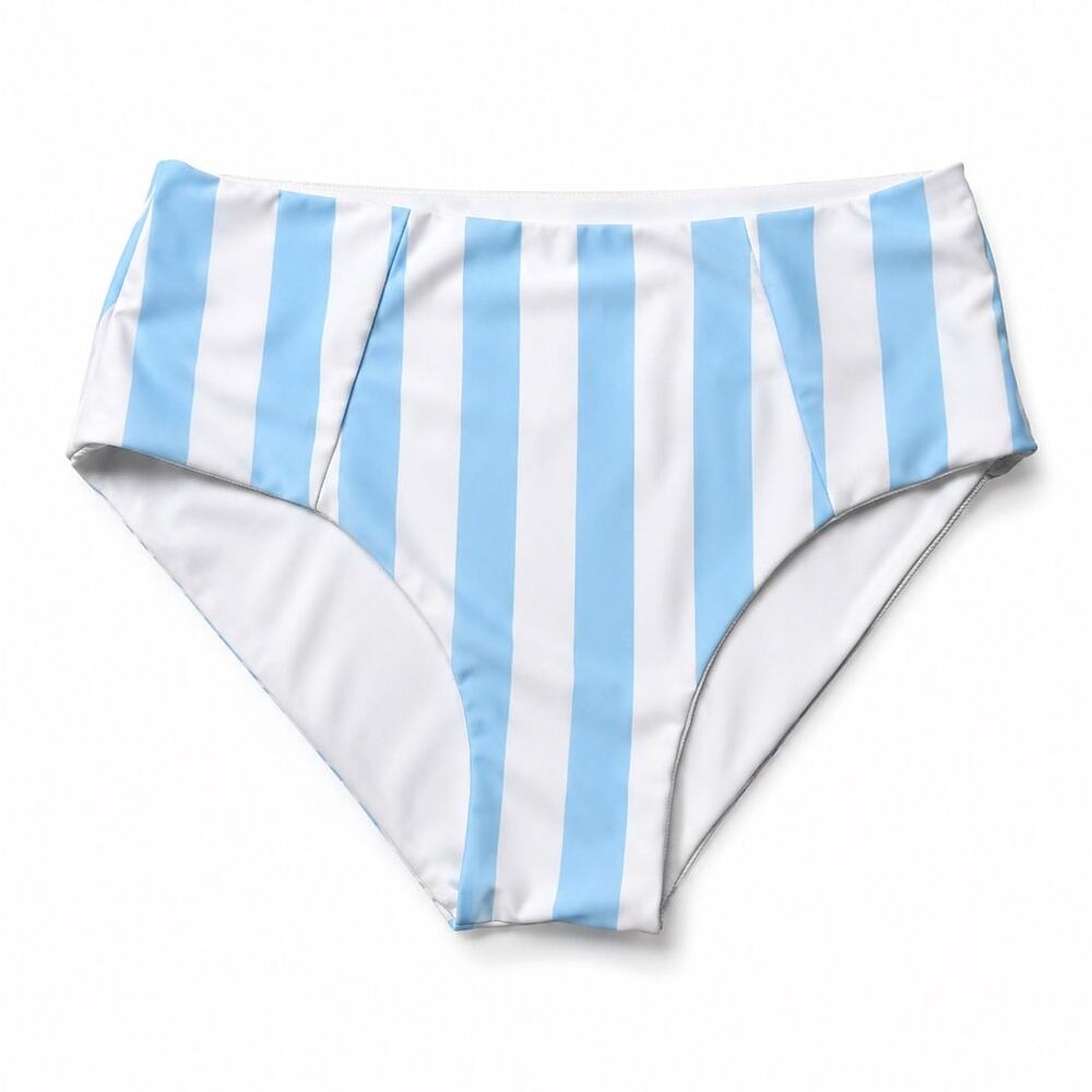 Blue & White Striped High Waisted Bikini Bottoms | Retro Beach Swimwear Bottoms
